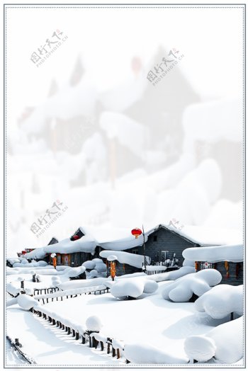 冬季雪地村庄背景设计