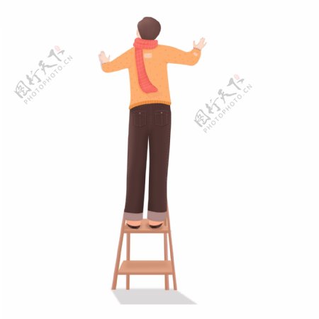 卡通手绘站在椅子上的男人