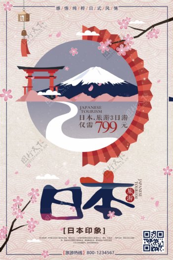 复古风格日本旅游环游世界旅行海报