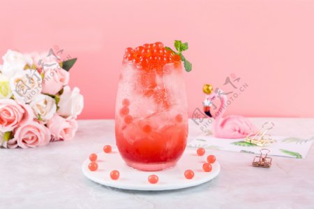 草莓珍珠冰果茶