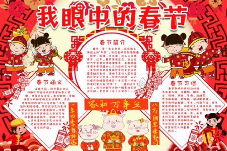 新年春节海报手抄报学校黑板报