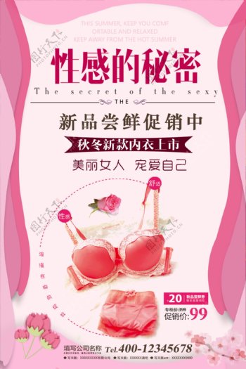 粉色浪漫内衣大促活动海报设计