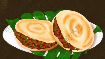 地方特产陕西肉夹馍原创手绘插画