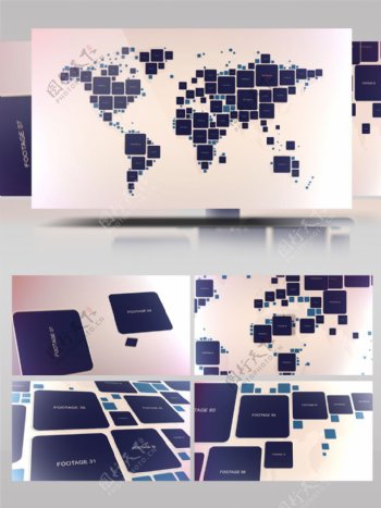 多个马赛克图片拼合成世界地图ae模板