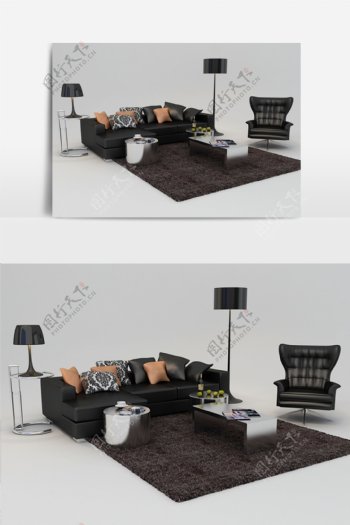 现代欧式客厅沙发组合模型