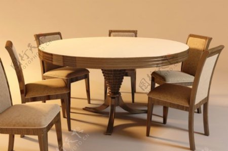 经典圆桌餐桌椅组合模型