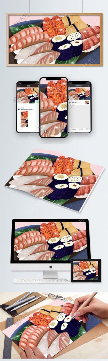 美食大作战写实寿司拼盘可商用插画