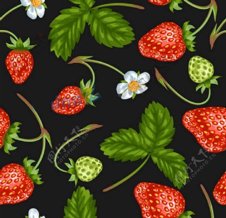 带花的草莓无缝背景