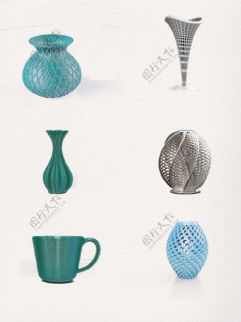 一组炫酷蓝色3d打印花瓶素材整理