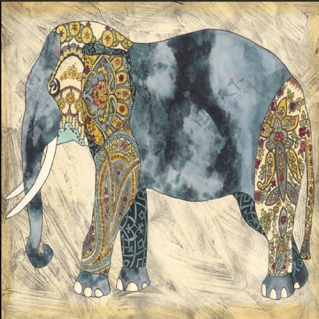 复古动物大象画