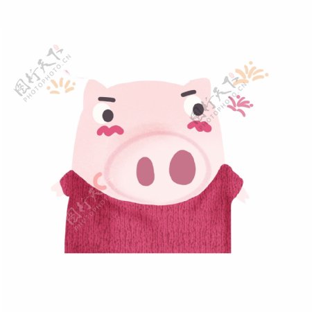 彩绘简约2019猪年小猪形象元素设计