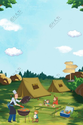 简洁大气户外野营旅游背景设计