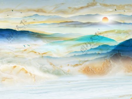 大气山水风景背景墙装饰画图案