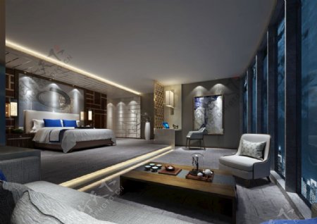 新中式卧室效果图3D模型