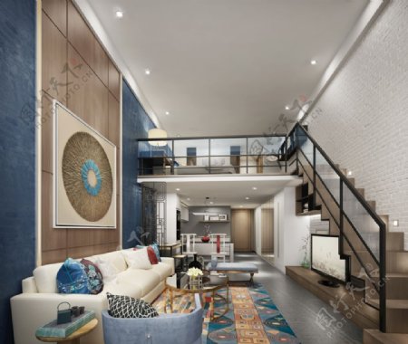 中式客厅loft3D模型