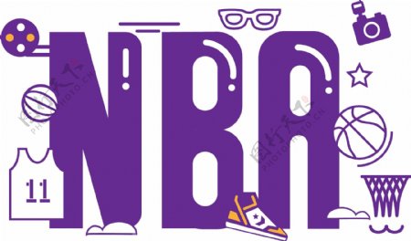 紫金色NBA字体及元素插画设计