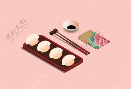 原创饺子美食中餐日料插画