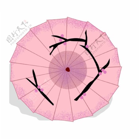 粉色花枝油纸伞图案元素