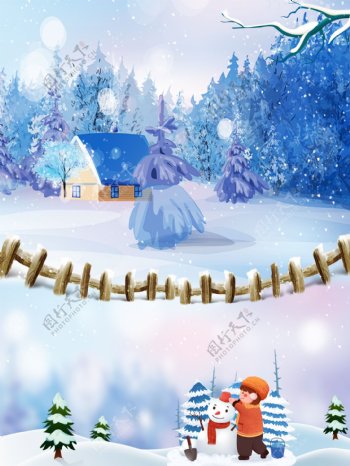 冬季雪地儿童雪人背景设计