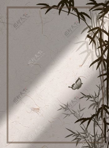 古典中国风宣纸竹子蝴蝶墙面光线背景