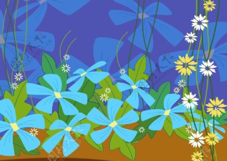 蓝色的绘画花朵图片素材