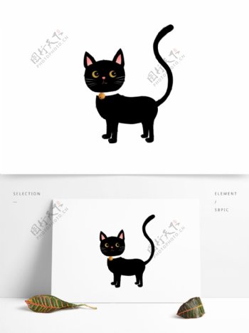 卡通黑猫咪图案元素可商用