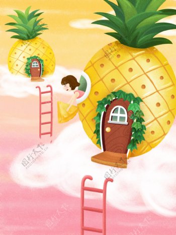 卡通菠萝城堡背景设计