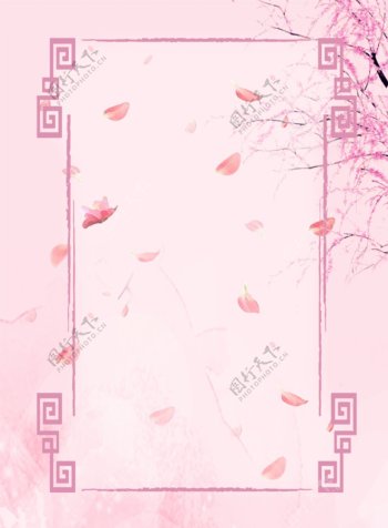 桃花边框纹理花瓣桃树粉色笔刷背景