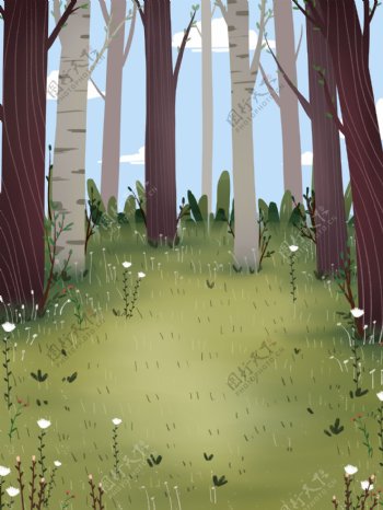 手绘清新树林背景设计