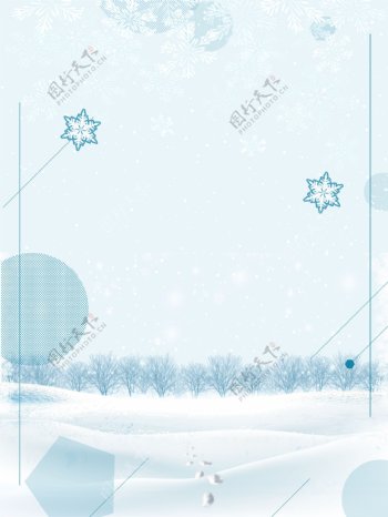 清新蓝色冬季小雪背景设计