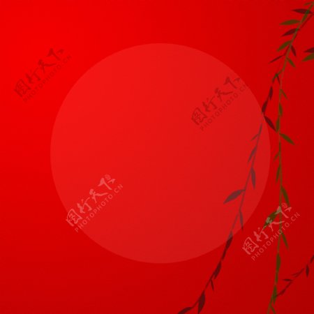 中国风红色渐变太阳柳树枝条唯美背景
