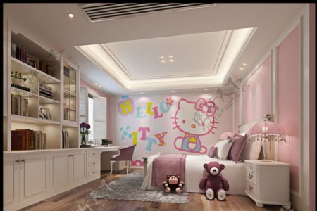 粉色女儿房卧室效果图3D模型