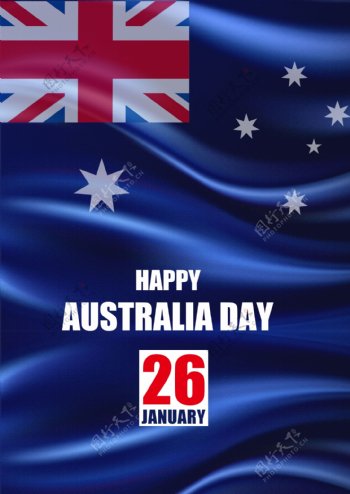 蓝色旗帜丝绸感澳大利亚日海报