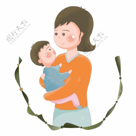 卡通清新可爱母亲抱孩子png图