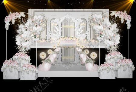 轻奢白色大理石婚礼舞台效果图