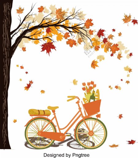 秋季骑行树下自行车的旅行材料设计