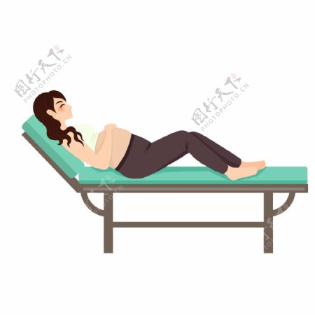 卡通手绘躺着病床上的孕妇