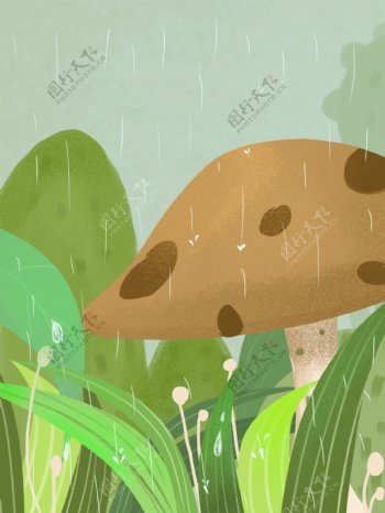 小雨节气蘑菇插画背景