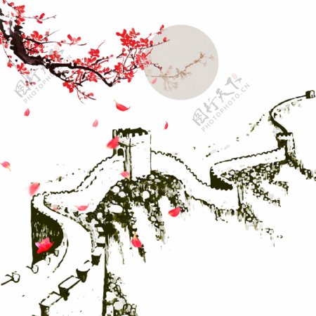中国风长城梅花图案设计