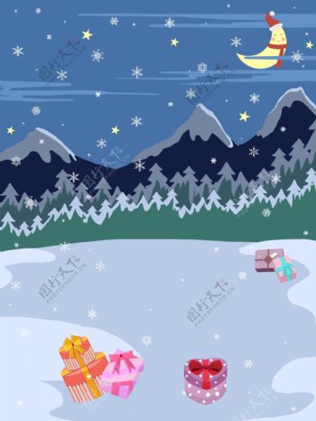彩绘雪山冬季背景设计