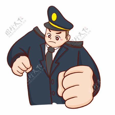卡通手绘握紧拳头的警察