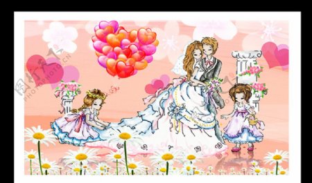 浪漫婚礼花童气球装饰画