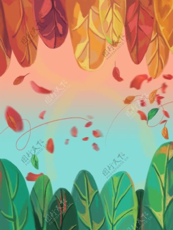 手绘春秋季树叶背景设计