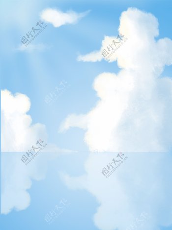 原创手绘清新动漫风纯色蓝天白云背景