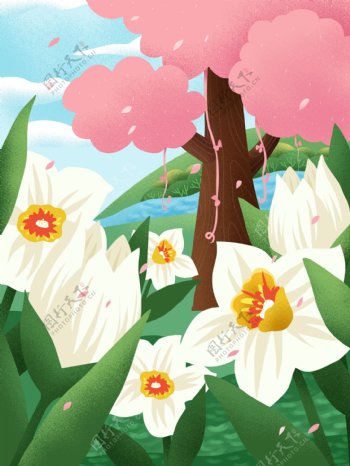 手绘春季花朵背景设计