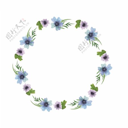 矢量卡通扁平化蓝色花朵植物边框