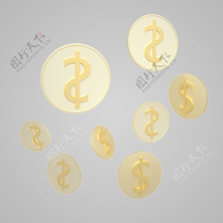 C4D金色立体装饰漂浮金币免抠图