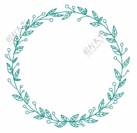 绿色手绘圆形花环标题框装饰