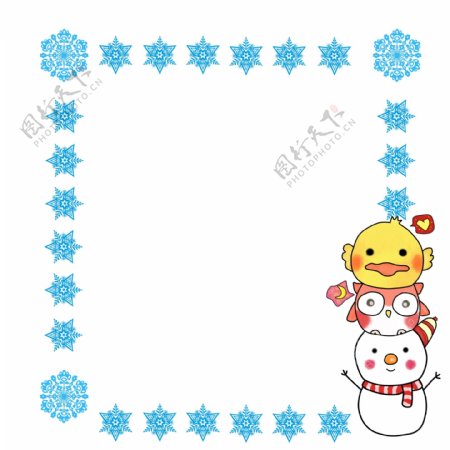 圣诞节雪花边框雪人猫头鹰鸭子叠叠高卡通手绘PNG