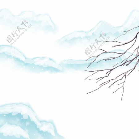 卡通手绘中国风覆盖雪的山峰